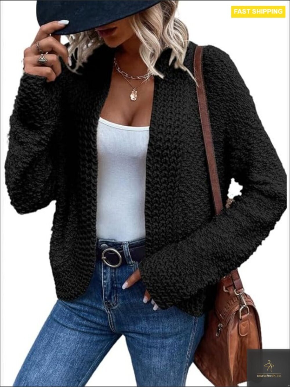Open Front Chunky Knit Cardigan Sweater Cozy Loose Fit Long Sleeve Outerwear